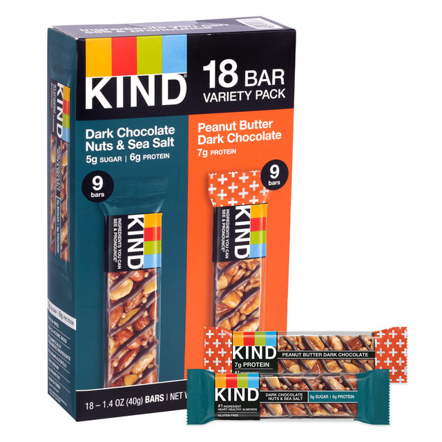 KIND INC. 602652432637 KIND Dark Chocolate Nuts & Sea Salt and Peanut Butter Dark Chocolate Variety Pack, 1.4 Oz, Pack Of 18 Bars