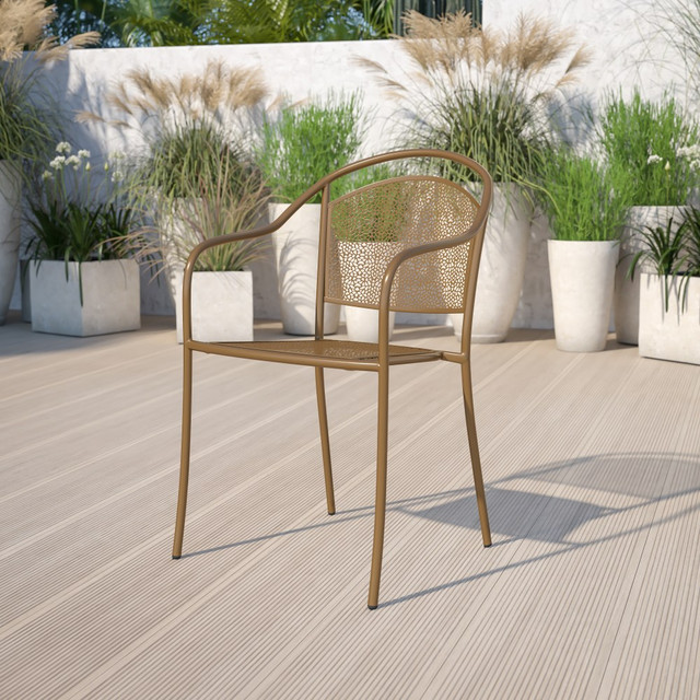 FLASH FURNITURE CO3GD Oia Indoor/Outdoor Steel Patio Armchair with Round Back, Gold FLASH FURNITURE CO3GD Oia Indoor/Outdoor Steel Patio Armchair with Round Back, Gold