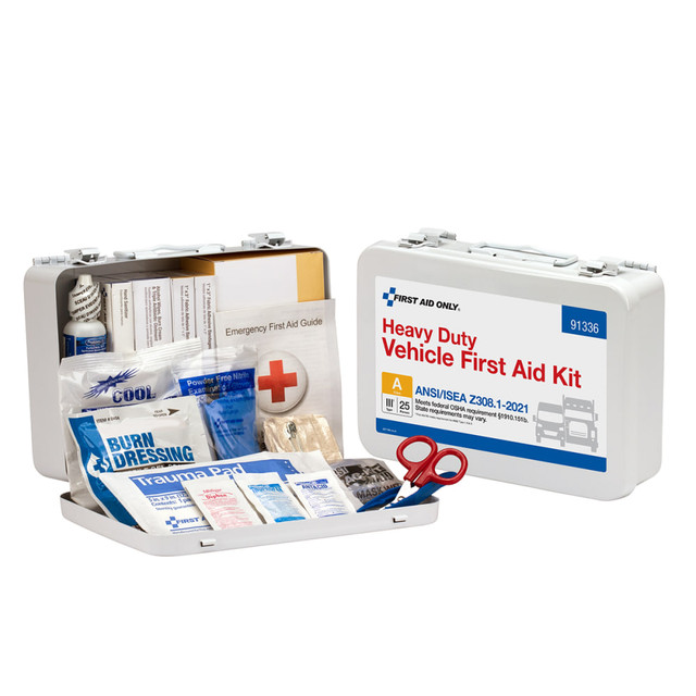 FIRST AID ONLY, INC. 91336 First Aid Only Heavy-Duty 25-Person Vehicle Metal First Aid Kit, 7inH x 10inW x 3inD, White FIRST AID ONLY, INC. 91336 First Aid Only Heavy-Duty 25-Person Vehicle Metal First Aid Kit, 7inH x 10inW x 3inD, White