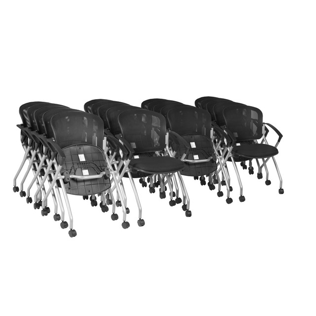 REGENCY SEATING, INC. 2309BK20PK Regency Cadence Mesh Nesting Chairs With Arms, Silver/Black, Pack Of 20 Chairs REGENCY SEATING, INC. 2309BK20PK Regency Cadence Mesh Nesting Chairs With Arms, Silver/Black, Pack Of 20 Chairs