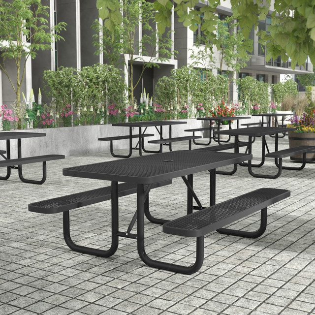 FLASH FURNITURE SLFEML72H48LBK Mantilla Outdoor Picnic Table with Commercial Heavy Gauge Expanded Metal Mesh Top and Seats and Steel Frame and Ground Anchors, 6ft, Black FLASH FURNITURE SLFEML72H48LBK Mantilla Outdoor Picnic Table with Commercial Heavy Gauge Expanded Metal Mesh Top and Seats and Steel Frame and Ground Anchors, 6ft, Black