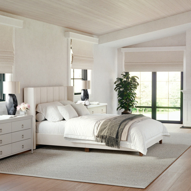 FLASH FURNITURE TW3WDB03BFBG Martha Stewart Kay Upholstered Platform Bed with Channel Stitched Wingback Headboard and Cushioned Siderails, Wood Slat Foundation, No Box Spring Needed, Beige Fabric/Walnut Legs, Full FLASH FURNITURE TW3WDB03BFBG Martha Stewart Kay Upholstered Platform Bed with Channel Stitched Wingback Headboard and Cushioned Siderails, Wood Slat Foundation, No Box Spring Needed, Beige Fabric/Walnut Legs, Full