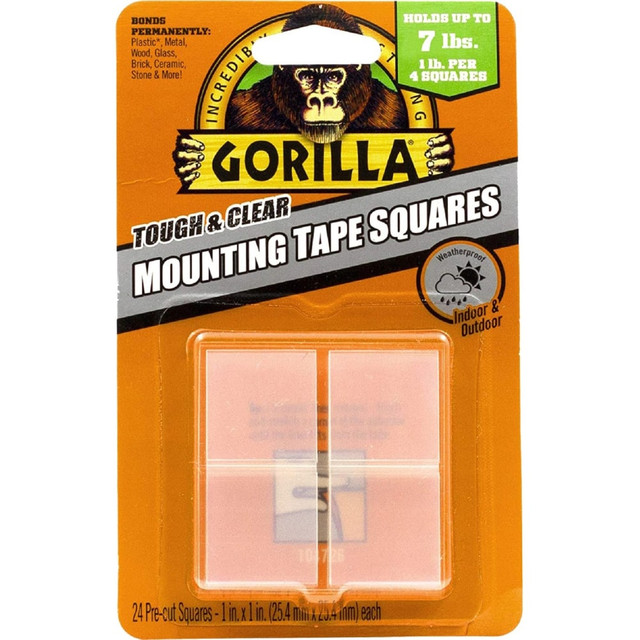 THE GORILLA GLUE COMPANY 6067202 Gorilla Tough & Clear Mounting Squares - 1in Length x 1in Width - Clear - 24 / Pack