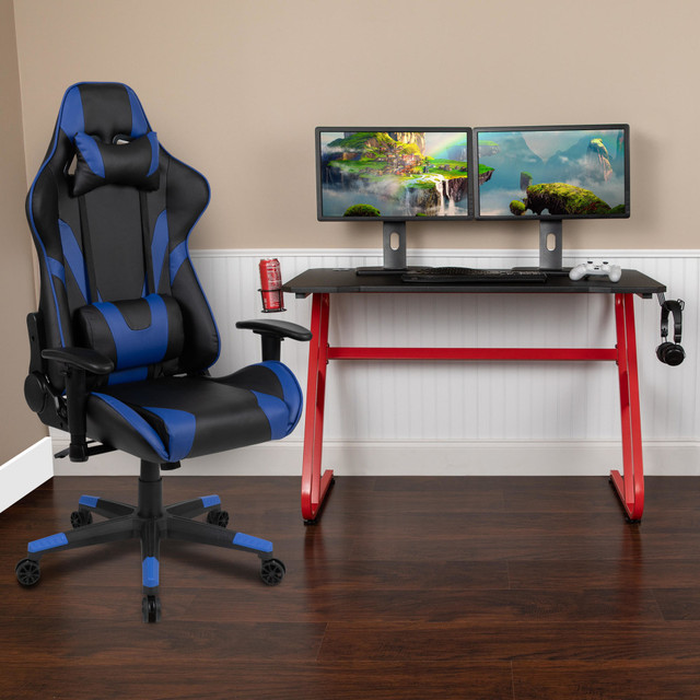 FLASH FURNITURE BLNX20RSG1030BL  Gaming Desk And Reclining Chair Set With Cup Holder And Headphone Hook, Blue
