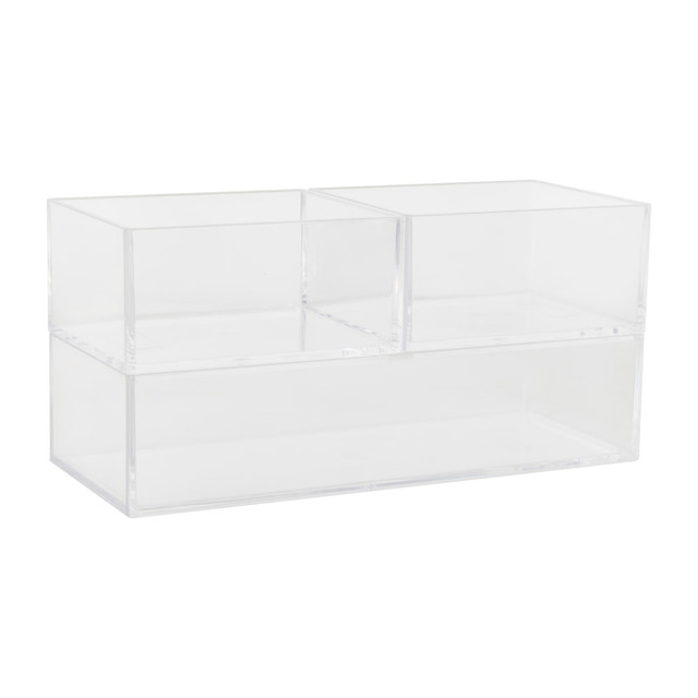 FLASH FURNITURE BEPB33163CLR Martha Stewart Brody Stack & Slide Plastic Tray Office Desktop Organizers, 2inH x 3inW x 7-1/2inD, Clear, Set Of 3 Organizers FLASH FURNITURE BEPB33163CLR Martha Stewart Brody Stack & Slide Plastic Tray Office Desktop Organizers, 2inH x 3inW x 7-1/2inD, Clear, Set Of 3 Organizers