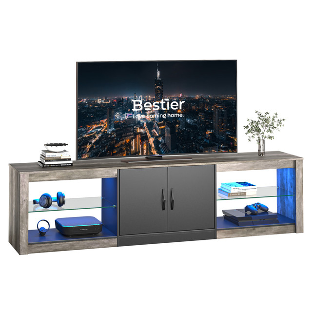 BESTIER T108I-BSH  70in LED Modern TV Stand For 75in TVs, 18-1/2inH x 70-7/8inW x 13-13/16inD, Gray Wash