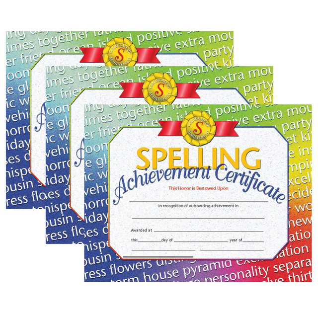 EDUCATORS RESOURCE H-VA676-3 Hayes Publishing Spelling Achievement Certificate, 30 Per Pack, Set Of 3 Packs