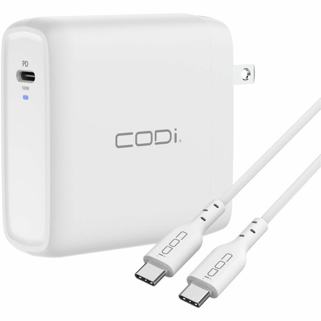 CODI ACQUISITION LLC A01118 CODi 100W Wall USB-C Charger with 6.5ft USB2.0 EPR Braided Cable - Fast-charging, Over-current protection, over-voltage protection, and short-circuit protection