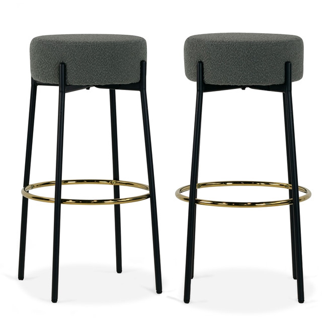 GLAMOUR HOME GHSTL-1594  Avon Boucle Fabric Bar Stools, Gray/Black, Set Of 2 Stools