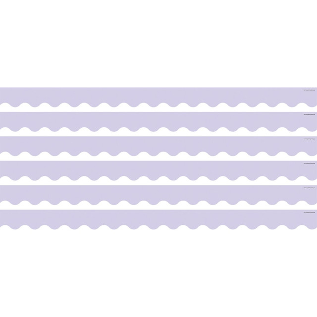 Create a unique bulletin board theme with the Teacher Created Resources Scalloped Border Trim Pack. These vibrant border trim strips are made of acid-free paper and help liven up your classroom.  Scalloped border trim helps liven up any classroom.  Made of acid-free paper.  Creates themes for bulletin boards, walls, windows and projects.  Each lavender pack includes 12 pieces, about 35ft.