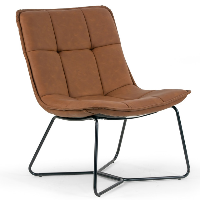 GLAMOUR HOME GHACC-1505 Aurele Faux Leather Accent Chair With Metal Legs, Brown GLAMOUR HOME GHACC-1505 Aurele Faux Leather Accent Chair With Metal Legs, Brown