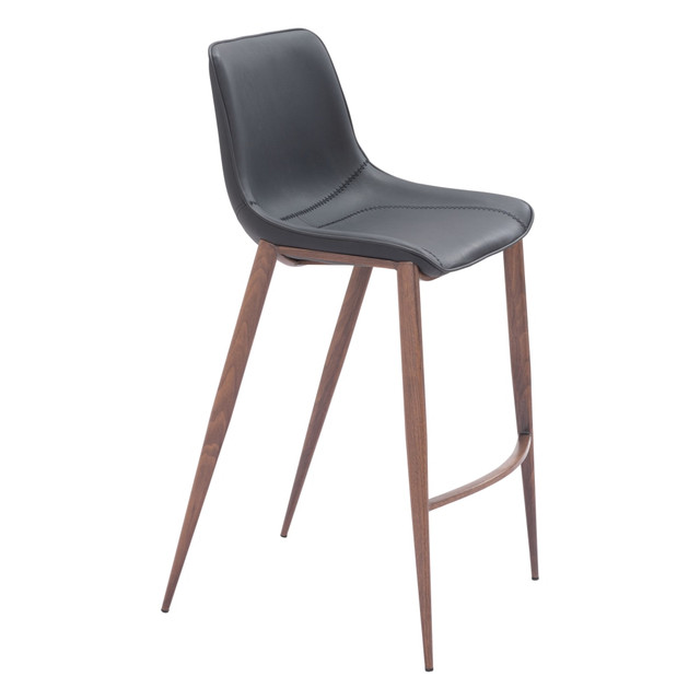 ZUO MODERN 109937 Zuo Magnus Barstools, Black/Walnut, Set Of 2 Barstools