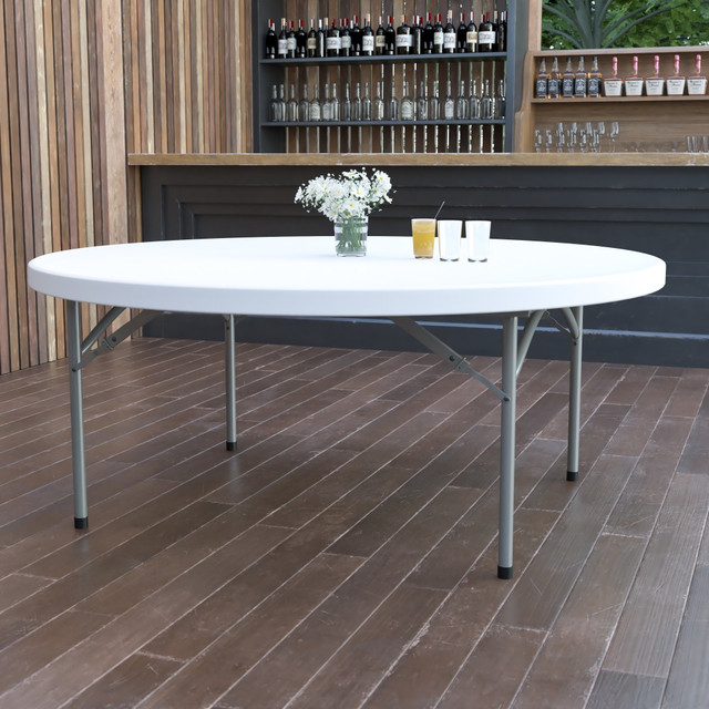 FLASH FURNITURE DADYCZ180RGW  Round Plastic Folding Table, 29inH x 71inW x 71inD, Granite White/Gray