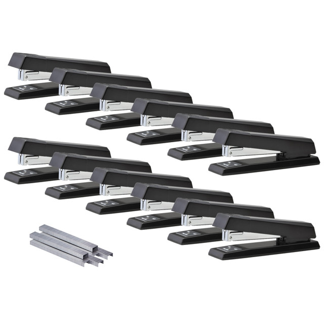 AMAX INCORPORATED 3713 - PK Bostitch No-Jam Premium Desktop Stapler, Full-Strip, Black, Includes 1,250 Staples, Set Of 12 Staplers