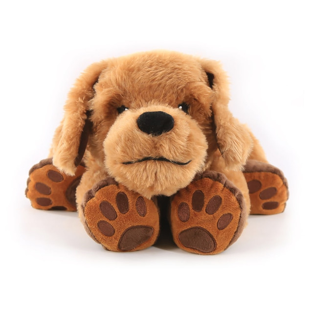 The Roylco Theo the Therapy Dog is designed to function as a comforting companion. This soft pup weights 2.5 lb to provide gentle pressure and comfort and has a warm body that feels nearly real.  Weighted dog (2.5 lb) created especially for children with sensory processing disorder, high stress and high anxiety.  Made from high-quality materials with weighted components to provide deep pressure stimulation.  Soft, floppy body can lay across your lap or shoulders and even sit-up beside you.  Beads, fur, paw-pads, ears, eyes and nose all provide unique textures for tactile exploration.  Hook-and-loop pouch on tummy has a hot/cold pouch of ceramic beads that emits a gentle lavender aroma.  For ages 3+.