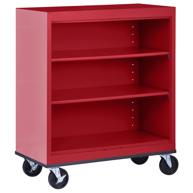 EDSAL SANDUSKY CORP BM20361836-01 Sandusky Mobile Welded Steel Bookcase, 3-Shelf, 42inH x 36inW x 18inD, Red