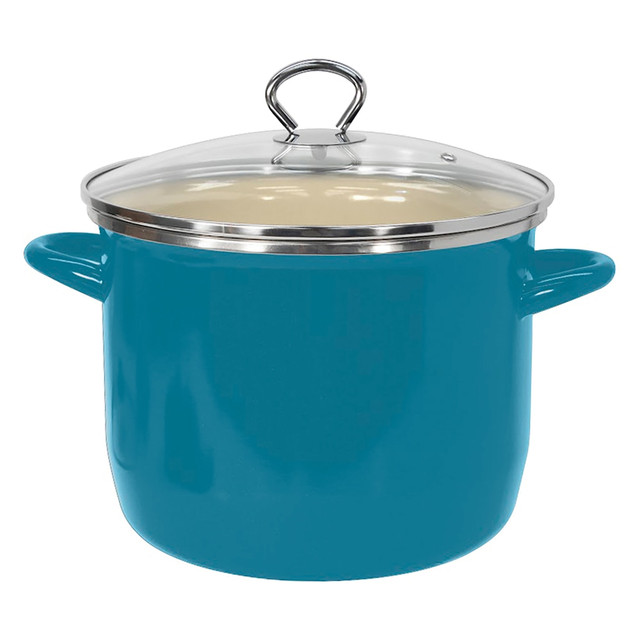 EKCO(R) 4043563 Vasconia Enamel-On-Steel Straight Stockpot With Glass Lid, 8 Qt, Teal