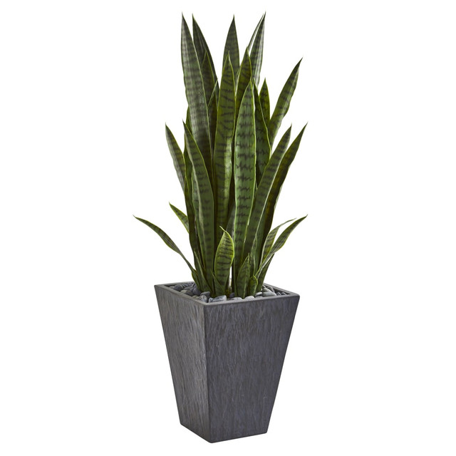 NEARLY NATURAL INC. 9191 Nearly Natural Sansevieria 45in Artificial Plant With Planter, Green/Slate NEARLY NATURAL INC. 9191 Nearly Natural Sansevieria 45in Artificial Plant With Planter, Green/Slate