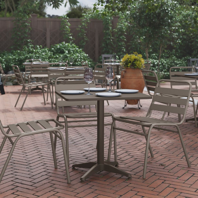 FLASH FURNITURE TLH0532BZ  Square Aluminum Indoor/Outdoor Furniture Table With Base, 27-1/2inH x 27-1/2inW x 27-1/2inD, Gray/Bronze
