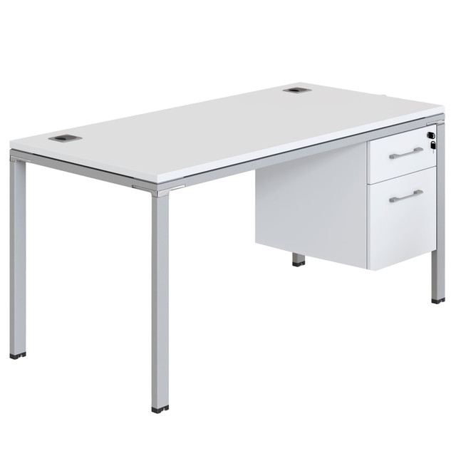NORSTAR OFFICE PRODUCTS INC. SGSD002-102-WT Boss Office Products Simple System Workstation Desk With Pedestal, 66in x 24in, White NORSTAR OFFICE PRODUCTS INC. SGSD002-102-WT Boss Office Products Simple System Workstation Desk With Pedestal, 66in x 24in, White