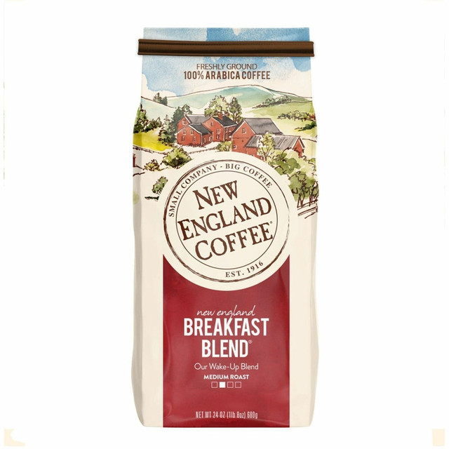 NEW ENGLAND COFFEE 77025  Ground Breakfast Blend Coffee - Medium - 24 oz - Ground - Breakfast Blend - 4 / Carton