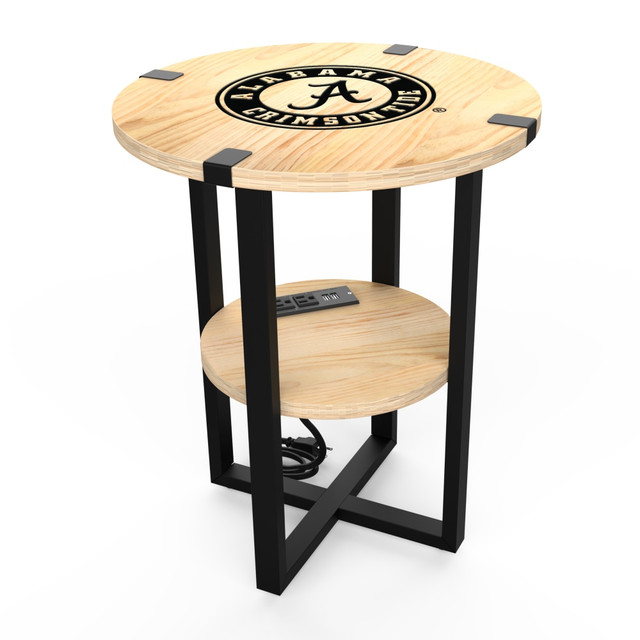 IMPERIAL INTERNATIONAL IMP 746-3001 Imperial NCAA Wood Round Side Table With Charger, 22inH x 18inW x 18inD, University of Alabama IMPERIAL INTERNATIONAL IMP 746-3001 Imperial NCAA Wood Round Side Table With Charger, 22inH x 18inW x 18inD, University of Alabama