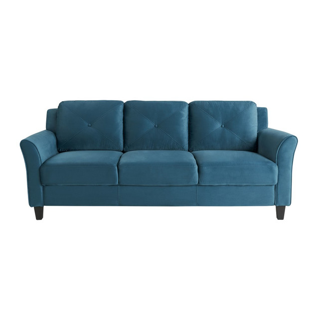 LIFESTYLE SOLUTIONS INC. CCHRFKS3BLUVA Lifestyle Solutions Hanson Microfiber Sofa With Curved Arms, Blue/Black LIFESTYLE SOLUTIONS INC. CCHRFKS3BLUVA Lifestyle Solutions Hanson Microfiber Sofa With Curved Arms, Blue/Black