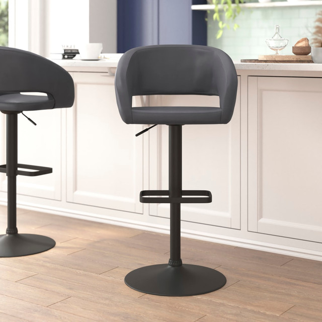 FLASH FURNITURE CH122070GYBK Contemporary Vinyl Adjustable Height Bar Stool With Rounded Back, Gray/Black FLASH FURNITURE CH122070GYBK Contemporary Vinyl Adjustable Height Bar Stool With Rounded Back, Gray/Black