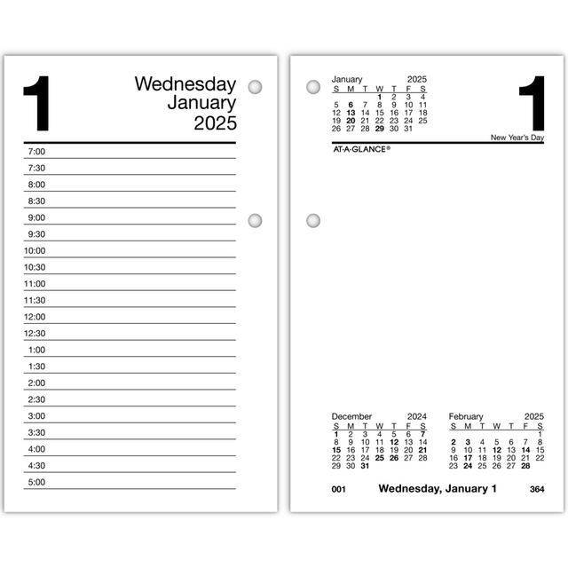 ACCO BRANDS USA, LLC E717T5025 2025 AT-A-GLANCE Daily Loose-Leaf Desk Calendar Refill, 3-1/2in x 6in, Monthly Tabs, January To December