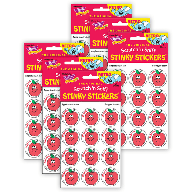 TREND ENTERPRISES INC T-83619-6 Trend Retro Scratch N Sniff Stinky Stickers, Snappy!/Apple, 24 Stickers Per Pack, Set Of 6 Packs TREND ENTERPRISES INC T-83619-6 Trend Retro Scratch N Sniff Stinky Stickers, Snappy!/Apple, 24 Stickers Per Pack, Set Of 6 Packs