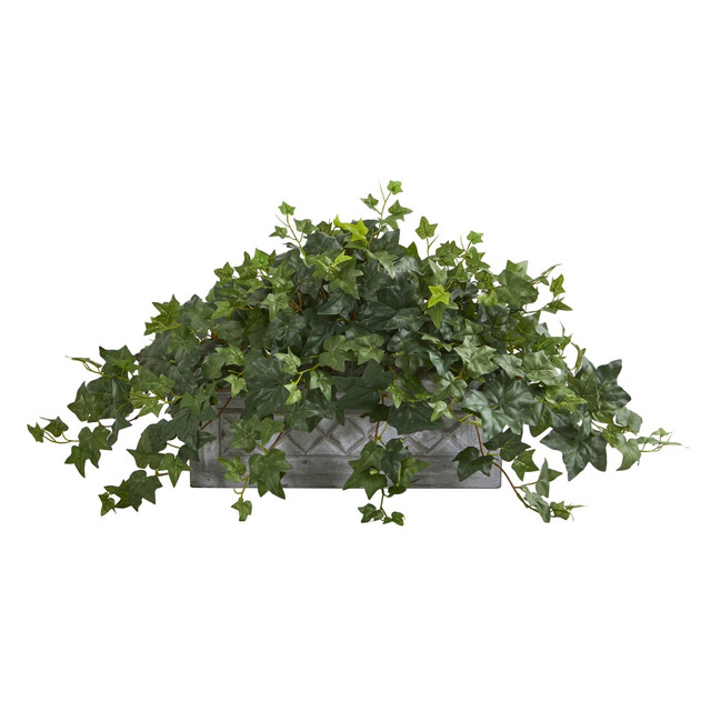 NEARLY NATURAL INC. 8074 Nearly Natural 20inH Puff Ivy Artificial Plant With Planter, 20inH x 40inW x 12inD, Gray/Red