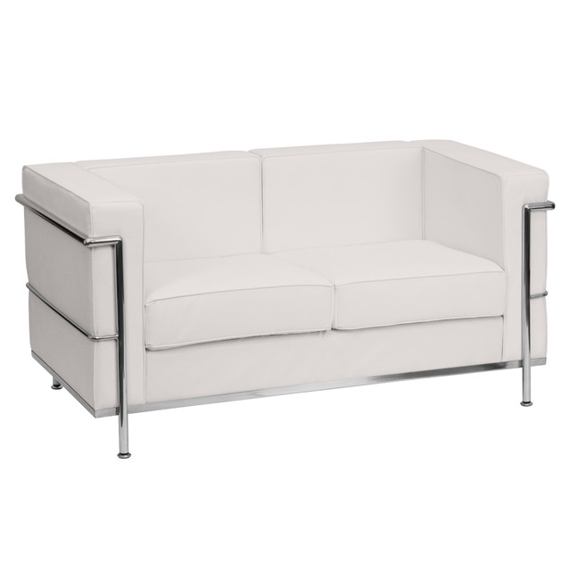FLASH FURNITURE ZBREG8102LSWH  HERCULES Regal Series Contemporary Leathersoft Loveseat with Double Bar Encasing Frame, Melrose White