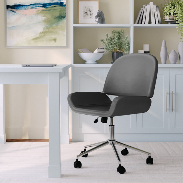 FLASH FURNITURE CH2209215GY Martha Stewart Tyla Faux Leather Upholstered Mid-Back Executive Office Chair, Gray/Polished Nickel FLASH FURNITURE CH2209215GY Martha Stewart Tyla Faux Leather Upholstered Mid-Back Executive Office Chair, Gray/Polished Nickel