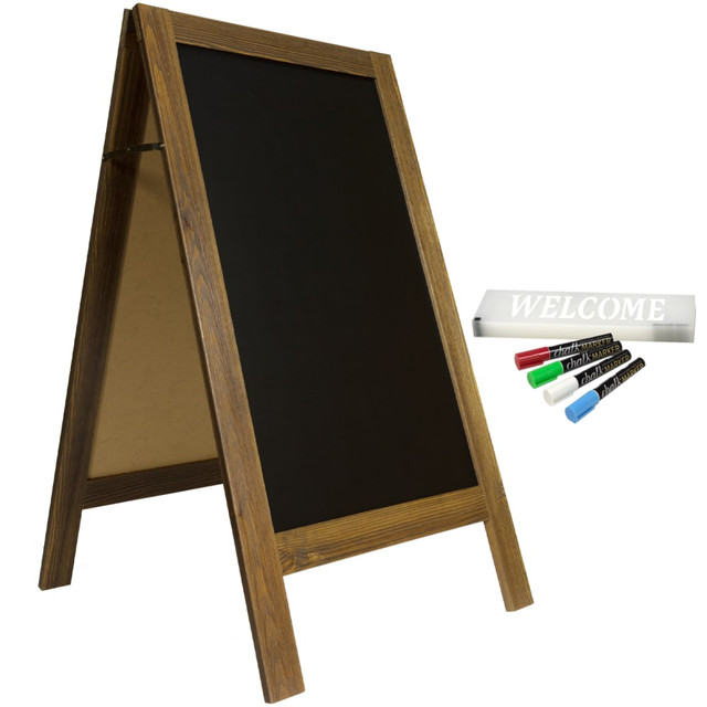GENERAL PRINTING & DESIGN, INC. GPP-0001 Excello Global Products Double-Sided A-Frame Magnetic Indoor/Outdoor Chalkboard Sign, Porcelain, 40in x 22in, Brown Wood Frame GENERAL PRINTING & DESIGN, INC. GPP-0001 Excello Global Products Double-Sided A-Frame Magnetic Indoor/Outdoor Chalkboard Sign, Porcelain, 40in x 22in, Brown Wood Frame