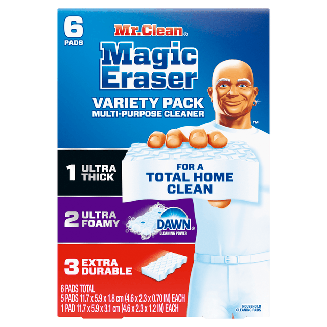 THE PROCTER & GAMBLE COMPANY 3077212396 Mr. Clean Magic Eraser Cleaning Pads Variety Pack, 4-5/8in x 2-5/16in, Pack Of 6 Pads
