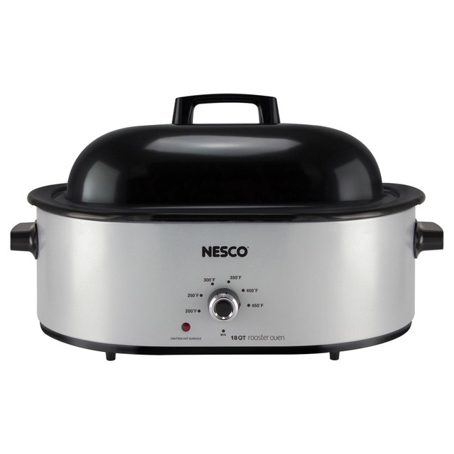METAL WARE CORP. MWR18-47 Nesco 18 Qt 1450W Portable Roaster With Porcelain Cookwell, Silver