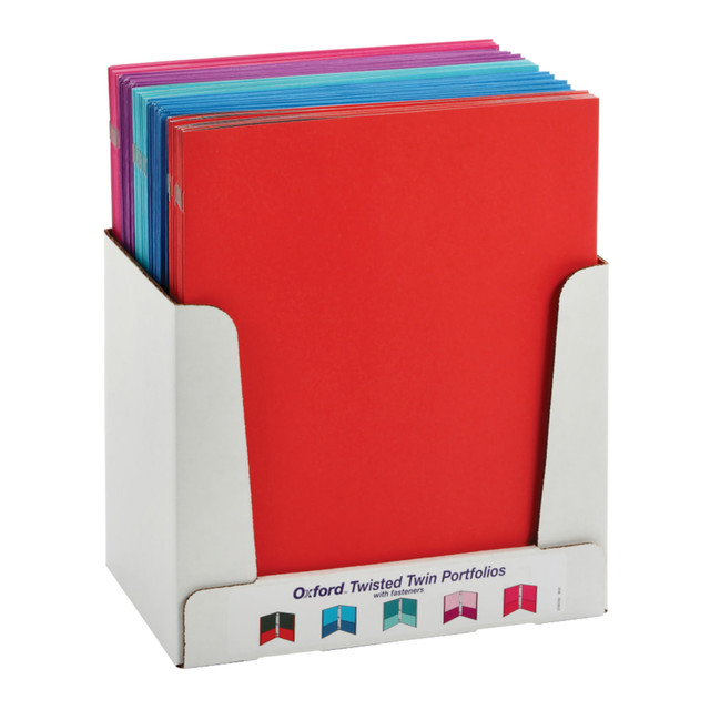 EDUCATORS RESOURCE ESS52076-50 Oxford Twisted Twin Pocket Folders with Fasteners, 8-1/2in x 11in, Assorted Colors, Pack Of 50 Folders