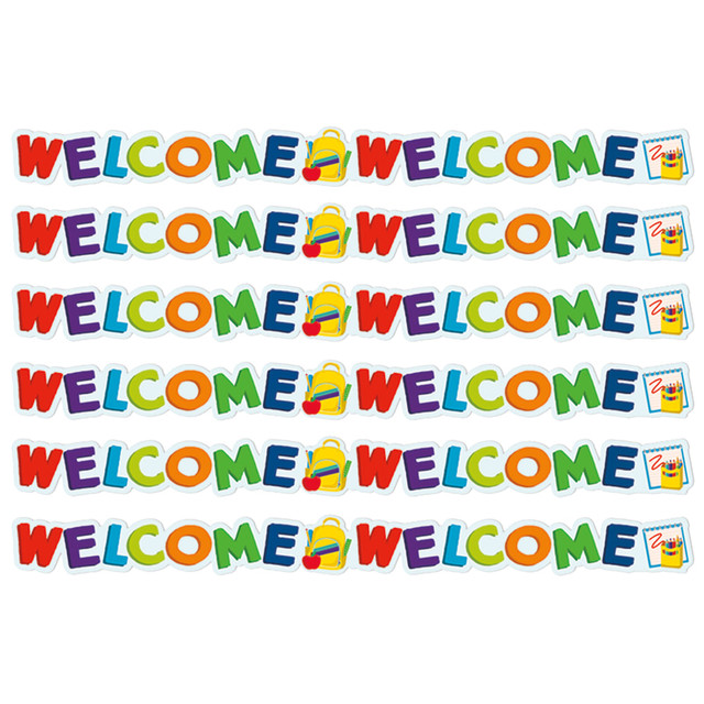 Add a decorative touch almost anywhere with the Eureka Extra Wide Deco Trim Packs. These extra wide acid-free paper strips can be used as borders on bulletin boards, doors and more.  Made of acid-free paper.  Extra wide design.  Helps liven up your classroom, bulletin boards and more.  Each welcome pack includes 12 strips, each measure 3-1/4in x 37in for a total of 37ft.