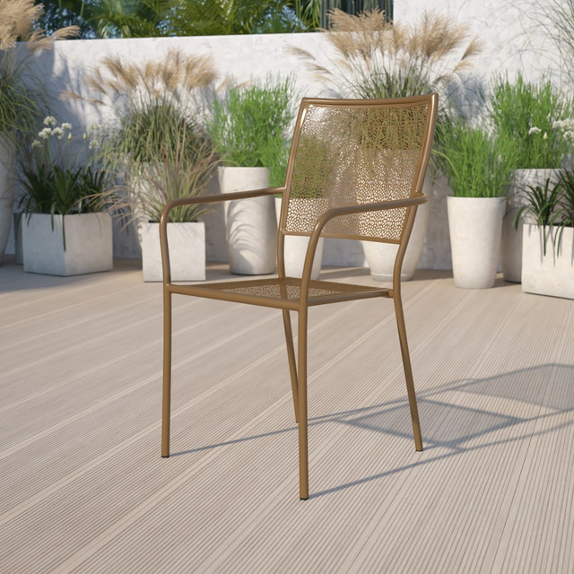 FLASH FURNITURE CO2GD Oia Indoor/Outdoor Steel Patio Armchair with Square Back, Gold FLASH FURNITURE CO2GD Oia Indoor/Outdoor Steel Patio Armchair with Square Back, Gold