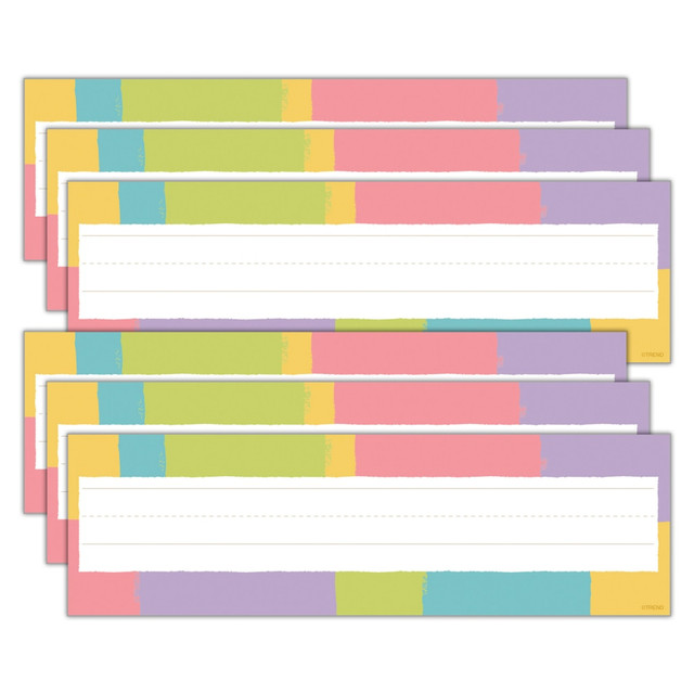 Great way to individualize each students locker, storage area or other space. These versatile name plates can also be used for writing practice.  Wonderfully whimsical designs delight and provide a wide range of labeling options, everything from showcasing names to delivering fun messages.  Perfect for labeling desks and lockers.  Measures 2-7/8in x 9-1/2in.  Includes six 36-count packs of Cheerful Stripes Name Plates.