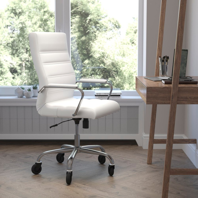 FLASH FURNITURE GO2286HWHRLB Whitney Ergonomic Faux Leather High-Back Executive Swivel Office Chair, White/Chrome FLASH FURNITURE GO2286HWHRLB Whitney Ergonomic Faux Leather High-Back Executive Swivel Office Chair, White/Chrome