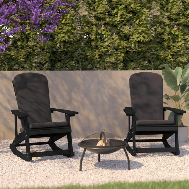 FLASH FURNITURE 2JJC14705CSGYBK  Savannah All-Weather Adirondack Rocking Chairs with Cushions, Gray/Black, Set Of 2 Chairs
