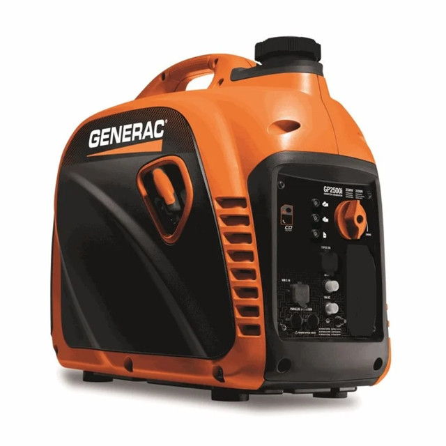 Make the Generac GP Series Portable 8251-0 Inverter Generator a staple of your camping trips to get the dependable power you need. This generator features TruePower technology, which allows confident use with sensitive electronics.  2,500 watts of power make it great for camping, tailgating or emergencies.  TruePower Technology offers clean, stable power that wonT harm electronics or appliances.  COsense Technology helps protect against carbon monoxide by stopping and alerting you of potential dangers.  Economy mode automatically adjusts the speed of the engine to reduce sound emissions and conserve fuel.  Quiet operation is neighborhood-friendly.  Compact unit features a built-in handle to bring it with you.  An additional inverter generator can be hooked up in parallel using a parallel cable kit (sold separately) for higher power capacities.  Backed by the manufacturers limited warranty.  Offers 1.78kW of horsepower for reliability.