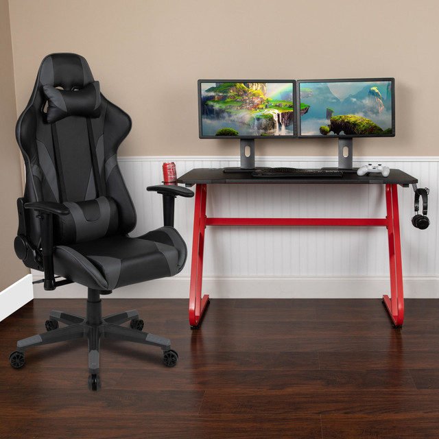 FLASH FURNITURE BLNX20RSG1030GY  Gaming Desk And Reclining Chair Set With Cup Holder And Headphone Hook, Gray