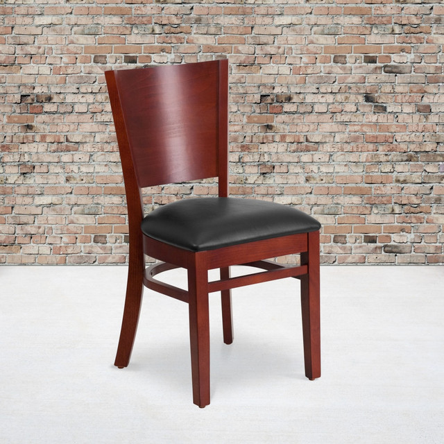 FLASH FURNITURE XUDGW094MAHBKV Solid Back Wood Restaurant Accent Chair, Black Seat/Mahogany Frame FLASH FURNITURE XUDGW094MAHBKV Solid Back Wood Restaurant Accent Chair, Black Seat/Mahogany Frame