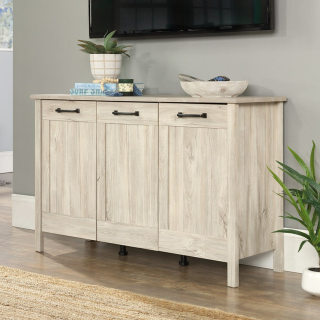SAUDER WOODWORKING CO. 433932 Sauder 48inW Horizontal Storage Cabinet With 3 Doors, Chalk Oak SAUDER WOODWORKING CO. 433932 Sauder 48inW Horizontal Storage Cabinet With 3 Doors, Chalk Oak