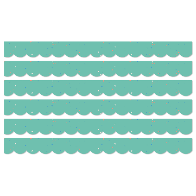 Bring some style to your classroom walls with these Carson Dellosa Education Scalloped Borders. These borders have a straight edge for design continuity and can be mixed and matched to create interesting and varied combinations.  Made from paper.  Straight edges provide design continuity.  Mix and match with other borders for unique designs.  Sold as 6 packs for a total of 78 strips (234ft).
