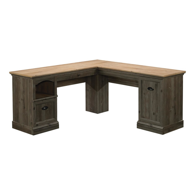 SAUDER WOODWORKING CO. 434928 Sauder Sonnet Springs 66inW L-Shaped Computer Desk With File Drawer, Pebble Pine/Khaki Pine SAUDER WOODWORKING CO. 434928 Sauder Sonnet Springs 66inW L-Shaped Computer Desk With File Drawer, Pebble Pine/Khaki Pine