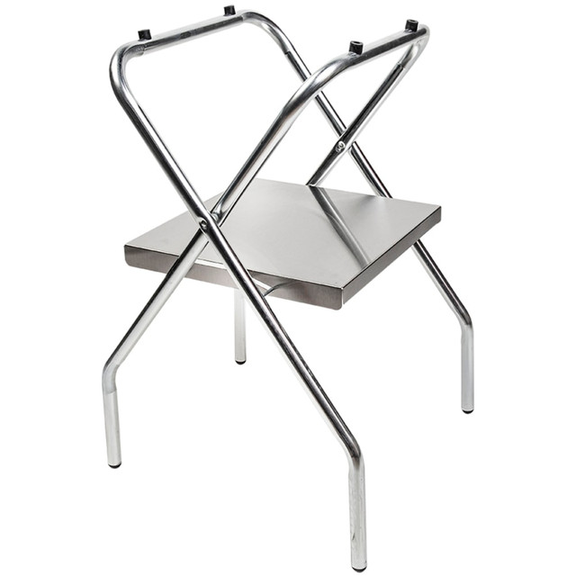 CENTRAL SPECIALTIES CO. 1054S-C CSL Folding 30-1/2inH Tray Stand With Shelf, Silver, Set Of 4 Stands CENTRAL SPECIALTIES CO. 1054S-C CSL Folding 30-1/2inH Tray Stand With Shelf, Silver, Set Of 4 Stands