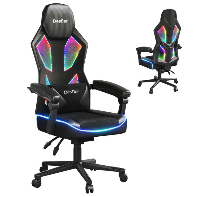 SHENZHENSHI SHUSHIKONGJIAN JIAJU YOUXIANGONGSI H200162A-GMBK Bestier Ergonomic Gaming Chair With Integrated LED Lights, Black SHENZHENSHI SHUSHIKONGJIAN JIAJU YOUXIANGONGSI H200162A-GMBK Bestier Ergonomic Gaming Chair With Integrated LED Lights, Black